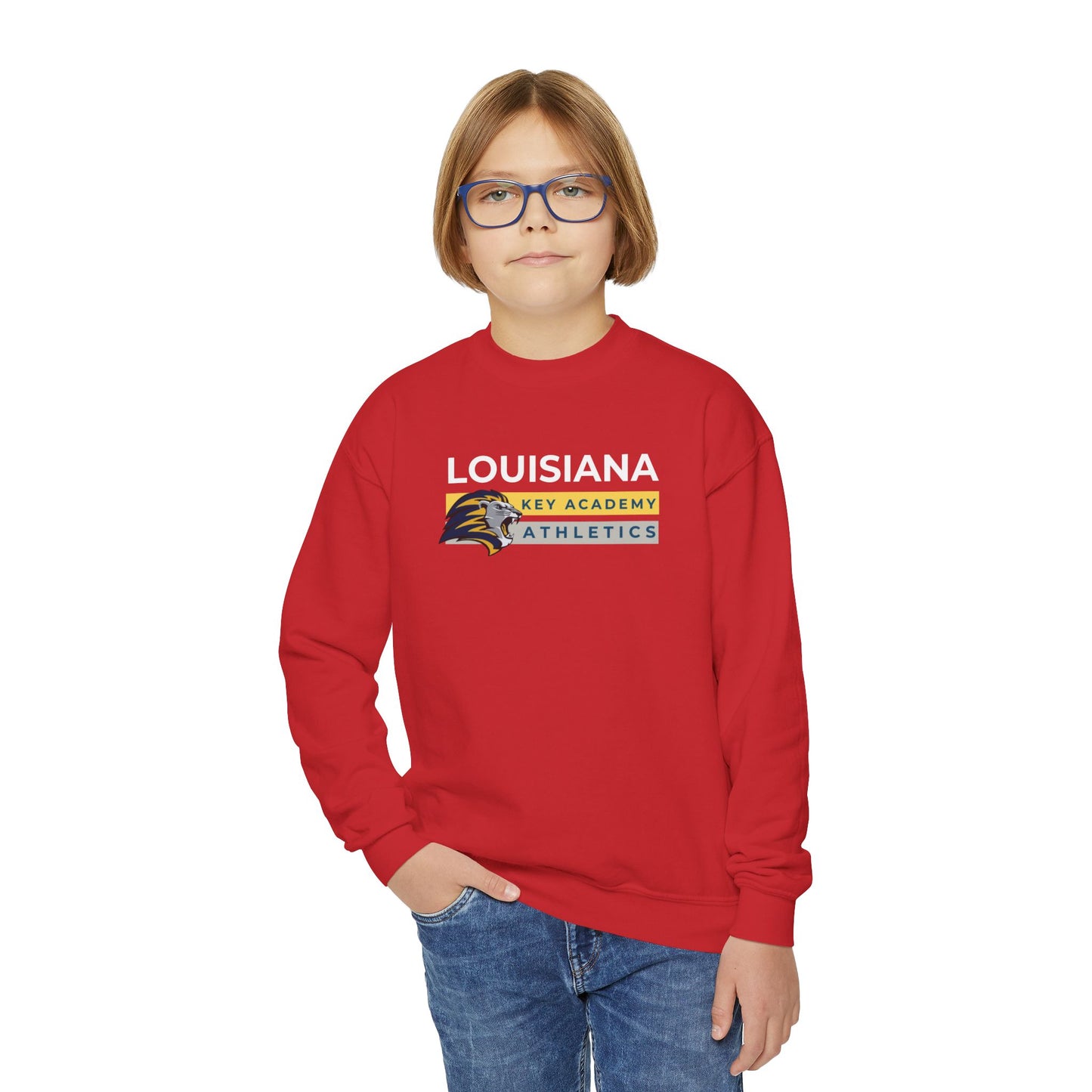 Louisiana Key Academy Striped Athletics Youth Crewneck Sweatshirt