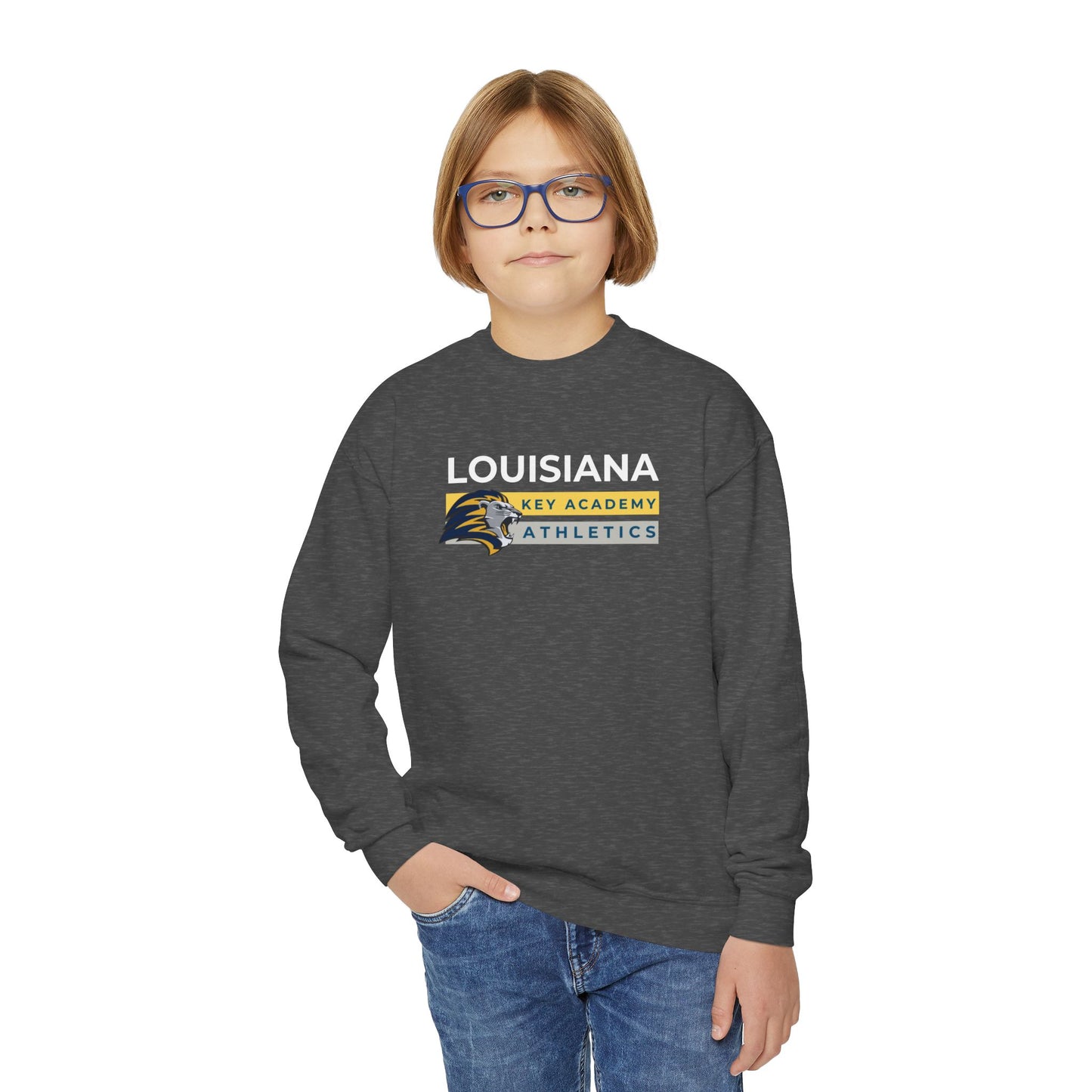 Louisiana Key Academy Striped Athletics Youth Crewneck Sweatshirt