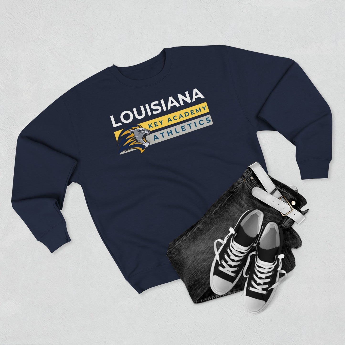 Louisiana Key Academy Striped Athletics Adult Crewneck Sweatshirt