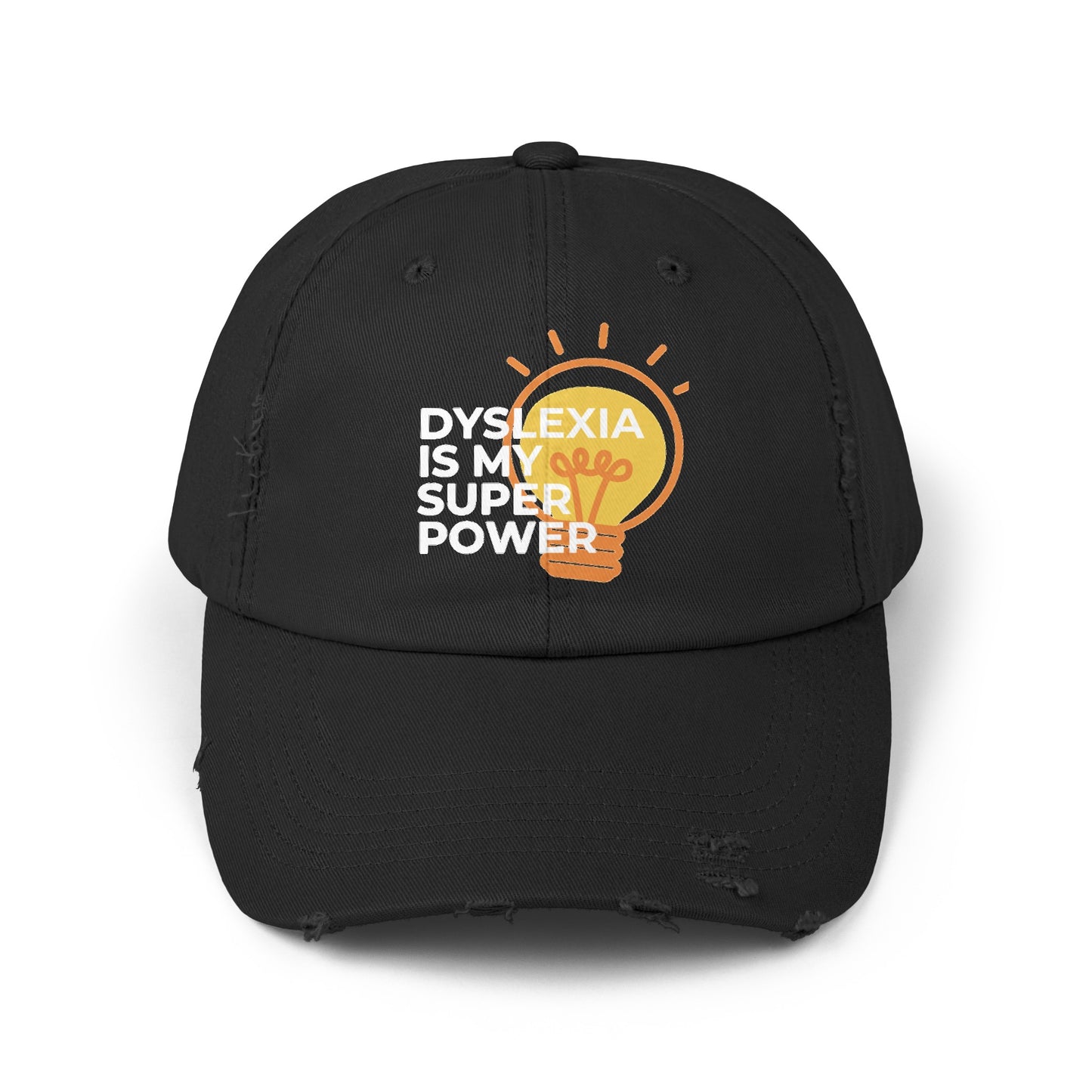 Dyslexia Is My Superpower Light Bulb Unisex Distressed Hat