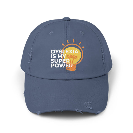 Dyslexia Is My Superpower Light Bulb Unisex Distressed Hat