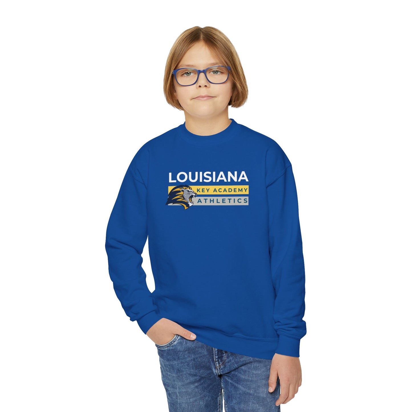 Louisiana Key Academy Striped Athletics Youth Crewneck Sweatshirt