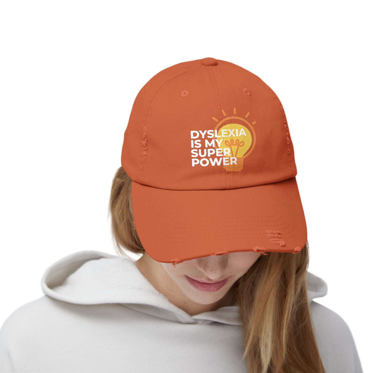 Dyslexia Is My Superpower Light Bulb Unisex Distressed Hat